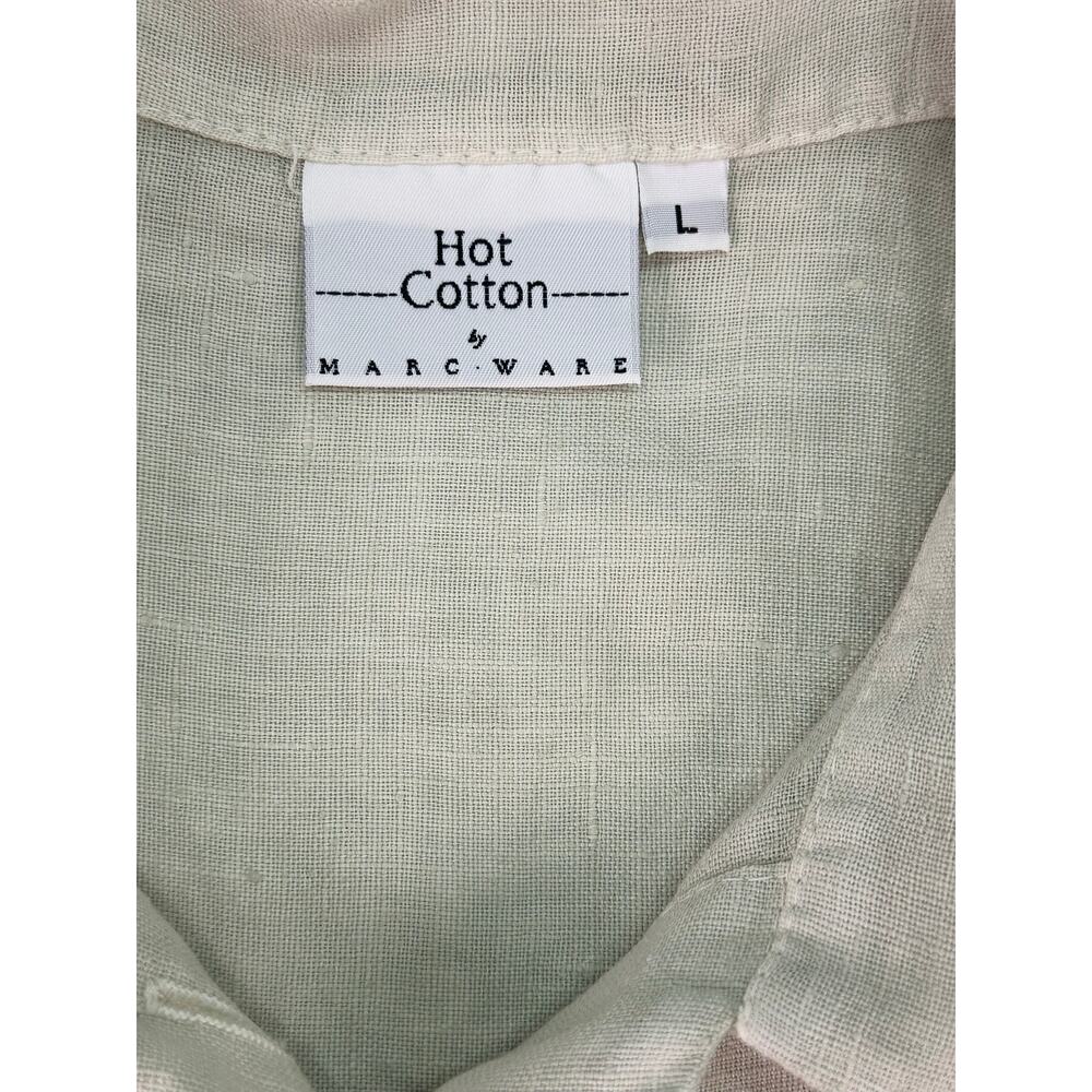 Hot Cotton by Marc Ware Linen Shirt Dress Beige Floral Print Button Front Large - Picture 7 of 10